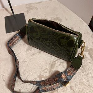 Green Embossed Crossbody Leather Bag
